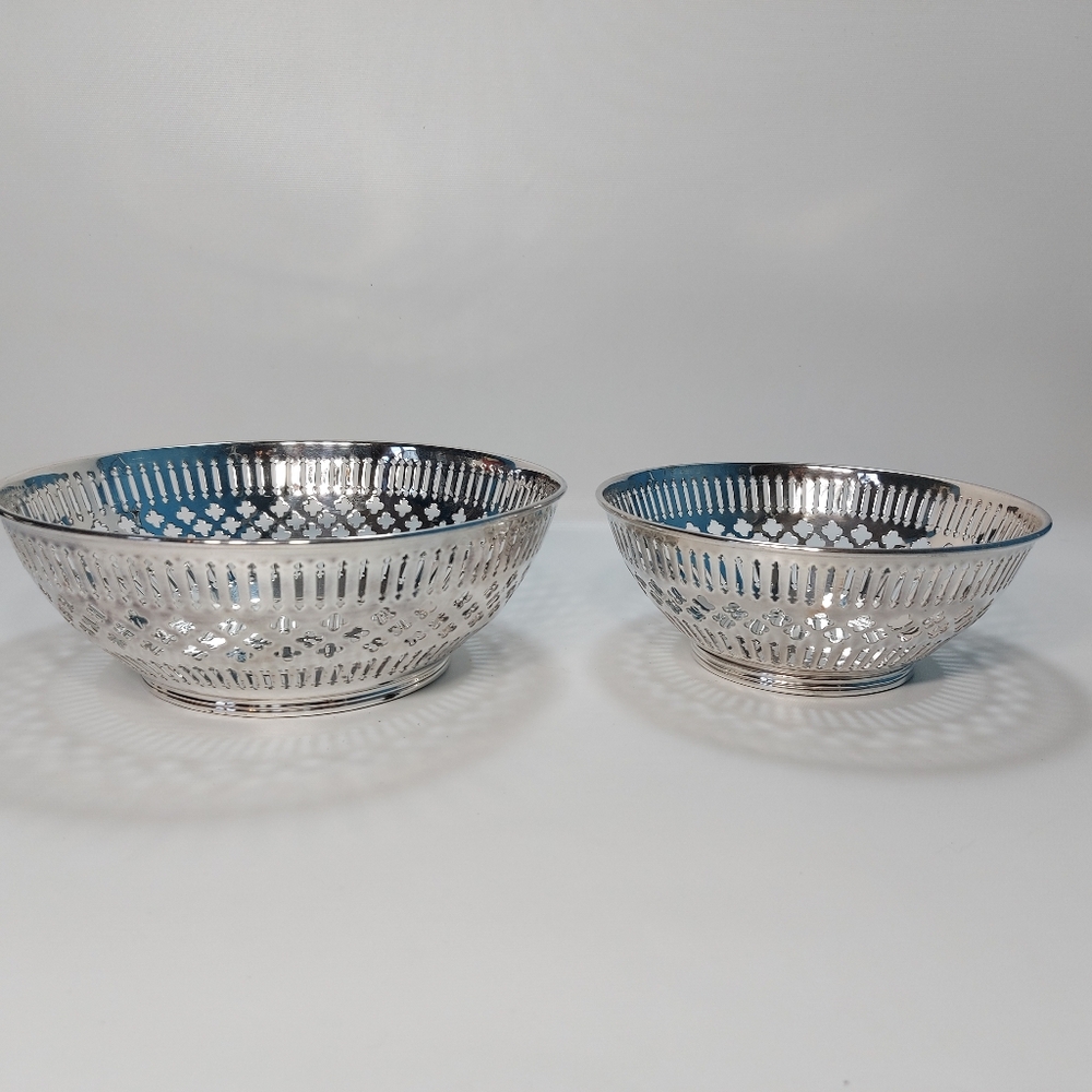 The Bombay Company Reticulated Silver Metal Decorative Serving Bowl Set, 2